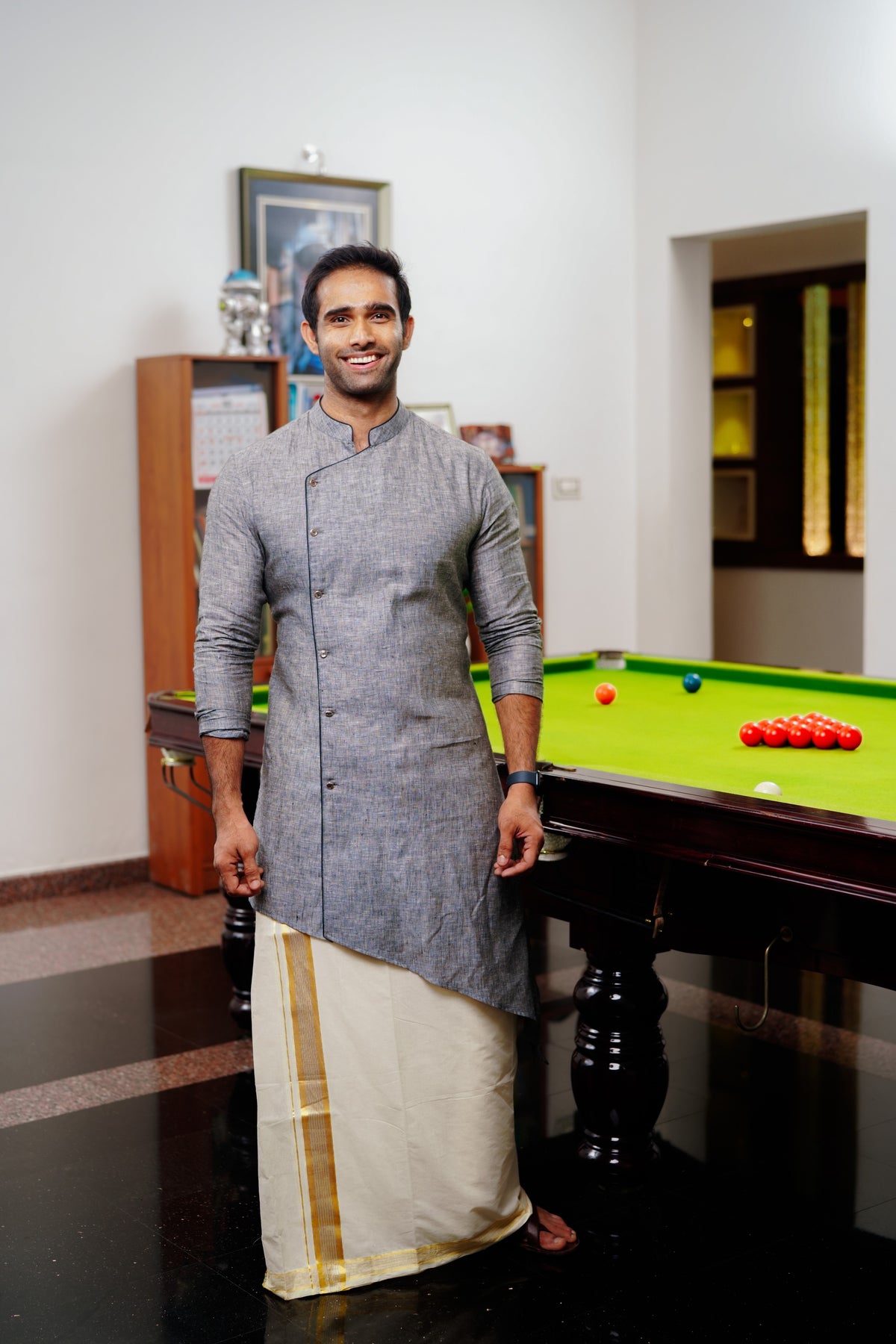 Steel Grey Irish Linen Asymmetrical Side Open Kurta  (Only Kurta)